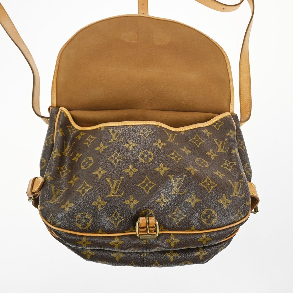 LOUIS VUITTON Logo Saumur 30 Shoulder Bag Monogram Leather BN USA M42256 74MA145