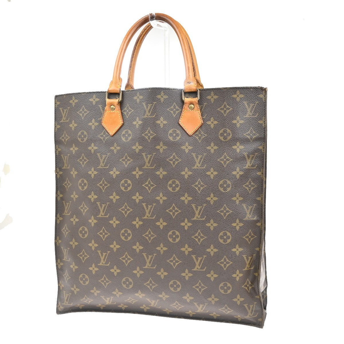 LOUIS VUITTON Logo Sac Plat Hand Tote Bag Monogram Leather Brown M51140 67MA451