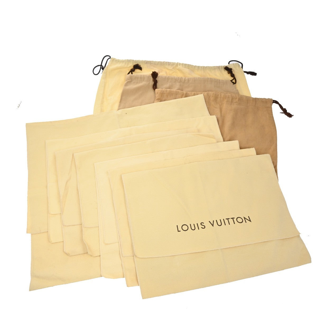 LOUIS VUITTON Logo 10 Set Dust Bag Drawstring Canvas Cotton Beige Brown 09KB576