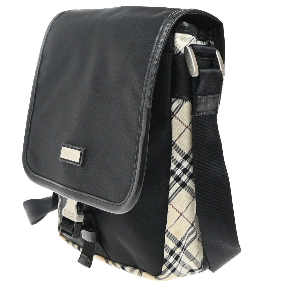 BURBERRY Nova Check Crossbody Mini Shoulder Bag Nylon Leather Black SHW 61KP417