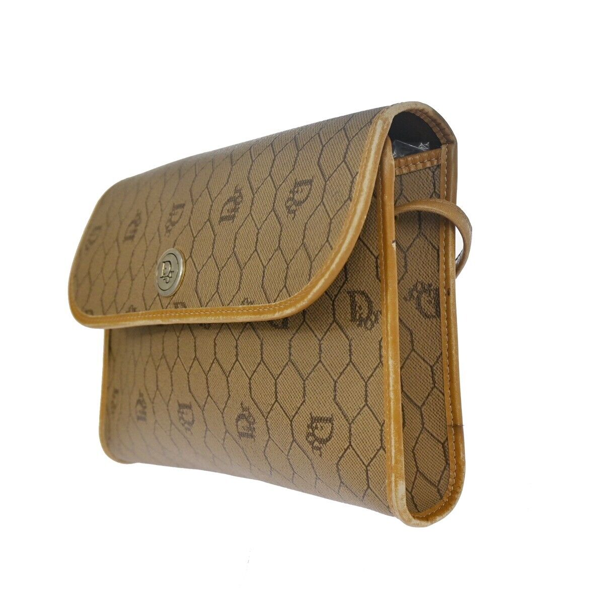 CHRISTIAN DIOR Logos Honeycomb Mini Shoulder Bag PVC Leather Brown Gold 67DA063