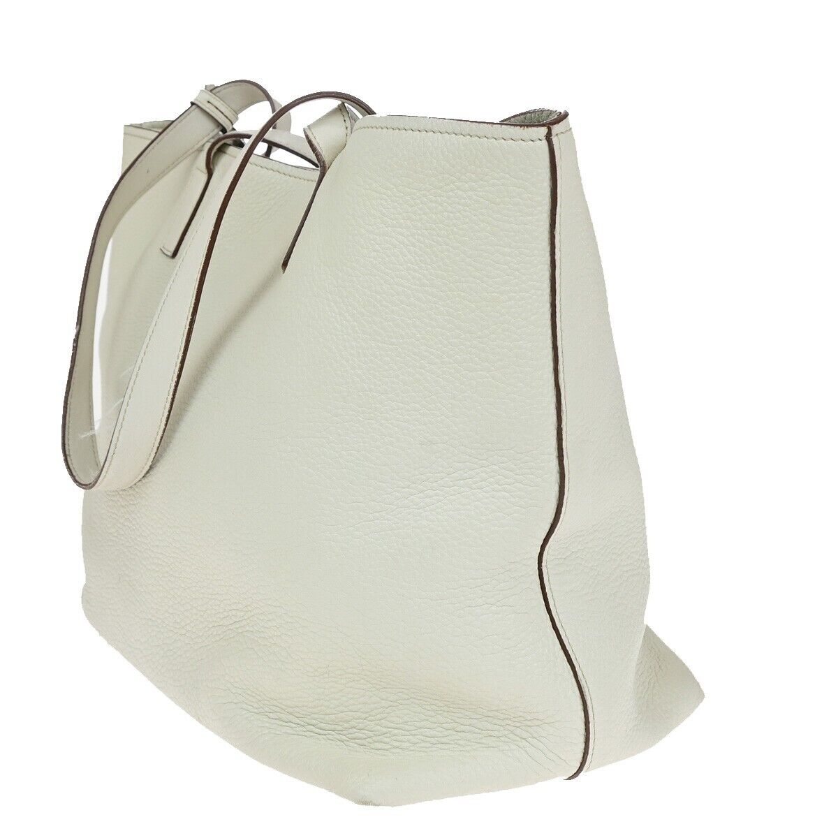 PRADA MILANO Logo Shoulder Hand Tote Bag Leather White Gold 86KA230
