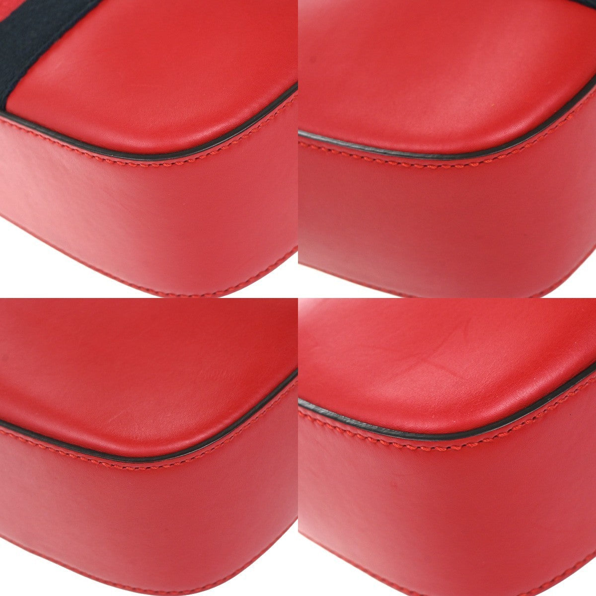 GUCCI Logo Webby Bee Crossbody Shoulder Bag Leather Red GHW 75EG318