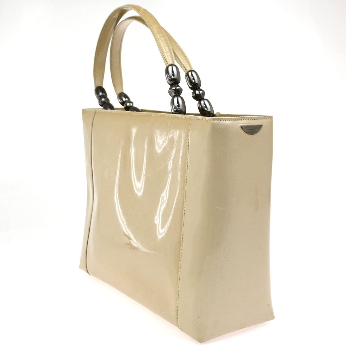 CHRISTIAN DIOR Maris Pearl Hand Bag  Hand Bag Patent Leather Beige SHW 30YH858