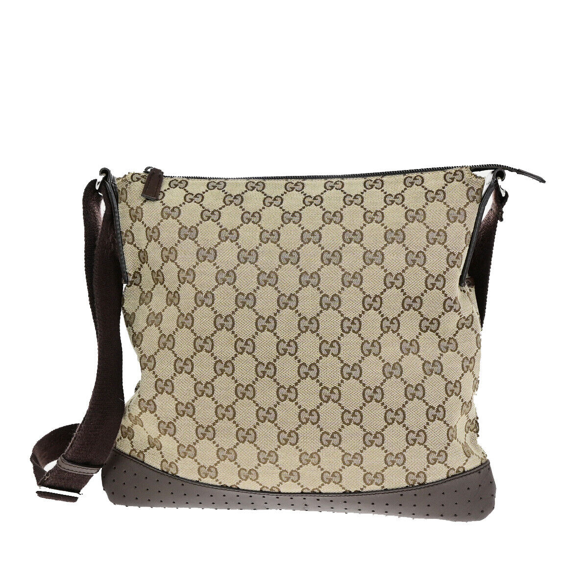 GUCCI Logo GG Pattern Shoulder Bag Canvas Leather Brown Italy 86SJ037
