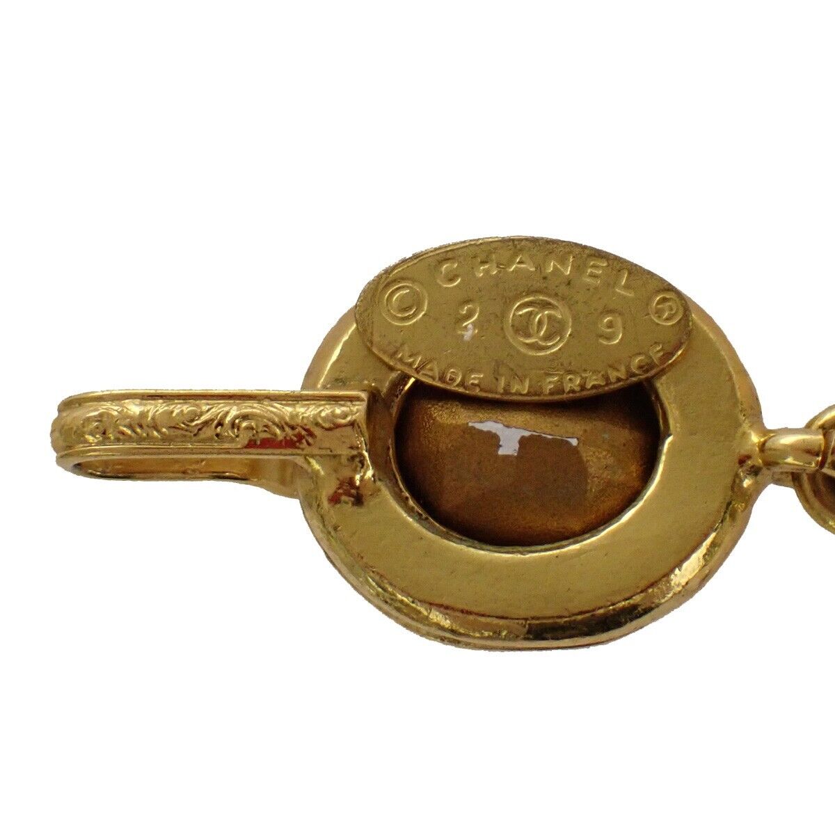 CHANEL Logo Rhinestone Chain Belt 29 Gold France Accessory 96YD199