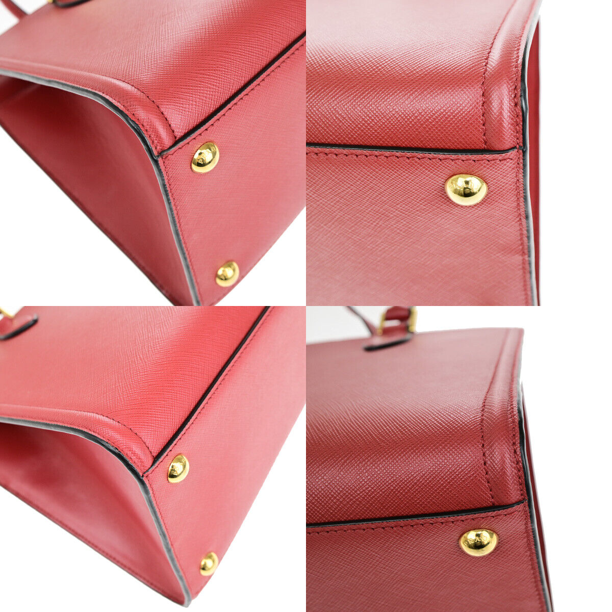 PRADA Logo Saffiano 2Way Shoulder Hand Tote Bag Leather Red GHW 678RK270