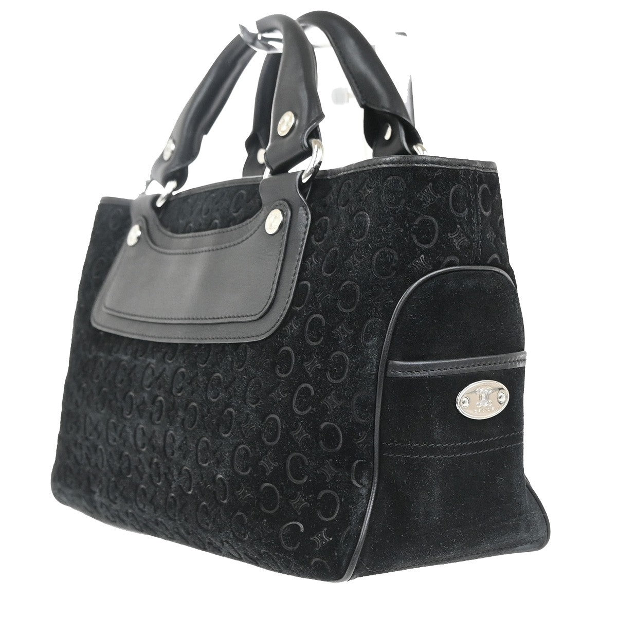 CELINE Logo C Macadam Pattern Boogie Hand Bag Suede Leather Black SHW 34MA429