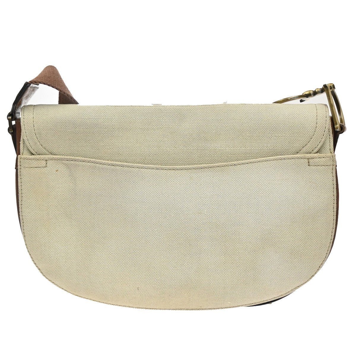 CHRISTIAN DIOR CD Logo Saddle Shoulder Bag Canvas Leather Beige GHW 50CA986
