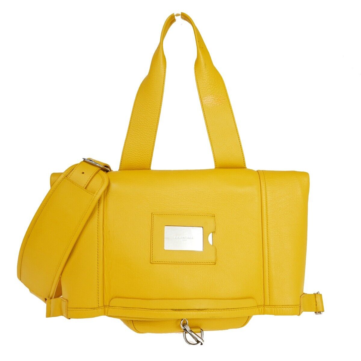 BALENCIAGA Logo 2Way Shoulder Hand Bag Leather Yellow Silver 87SH253