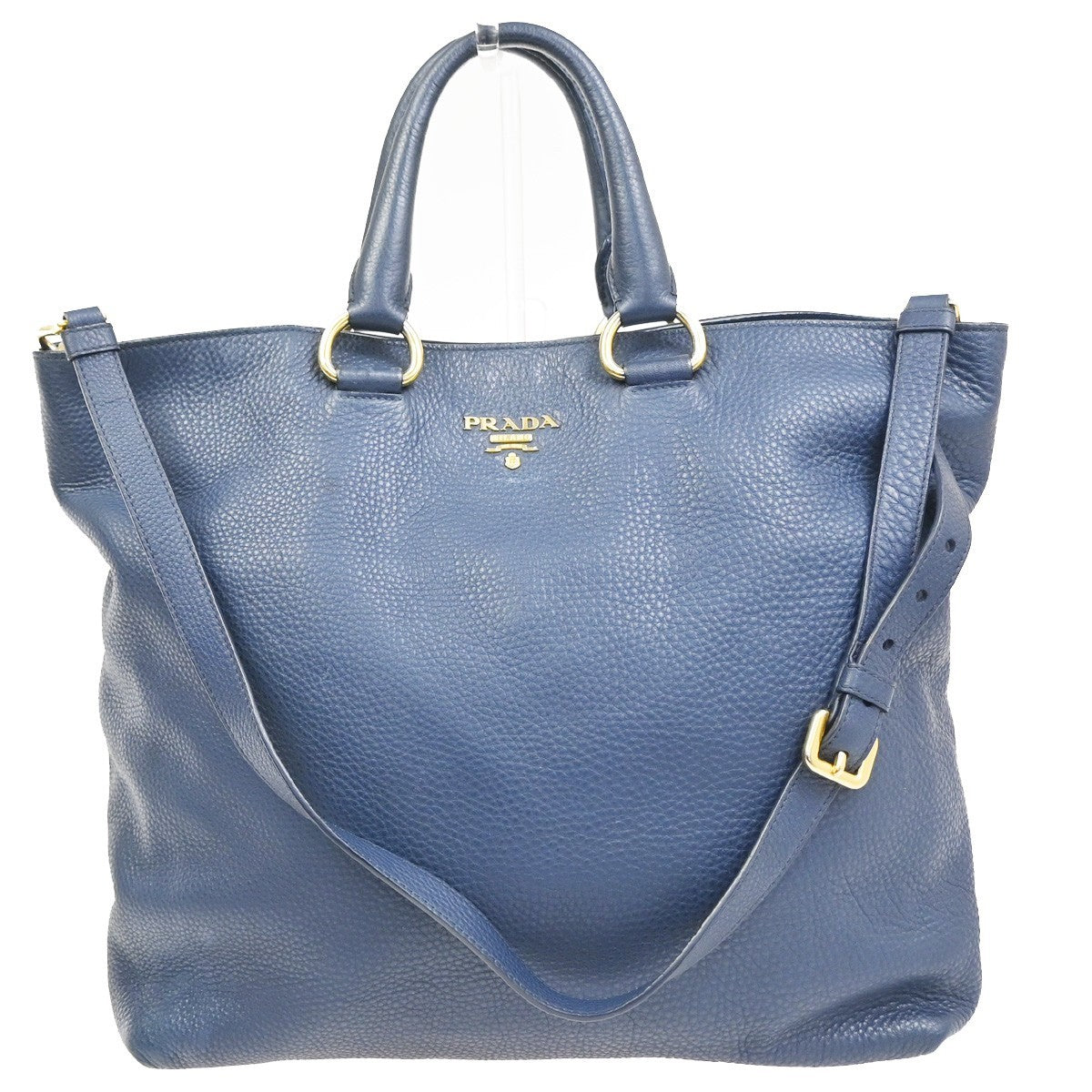 PRADA Vitello Daino 2Way Tote Hand Bag Leather Bluette Navy Blue GHW 77CA831