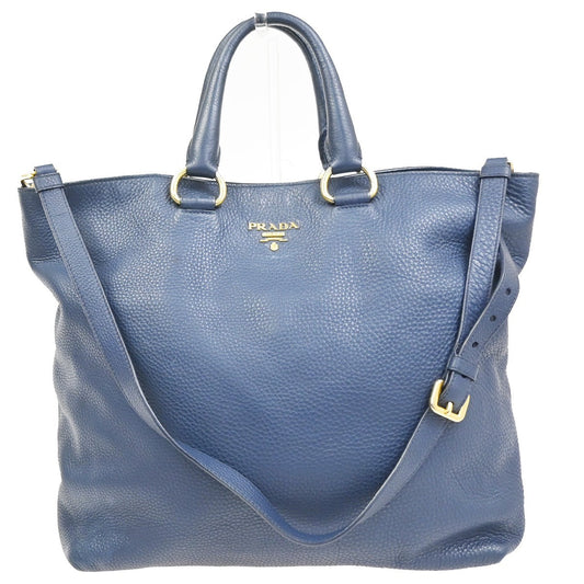 PRADA Vitello Daino 2Way Tote Hand Bag Leather Bluette Navy Blue GHW 77CA831