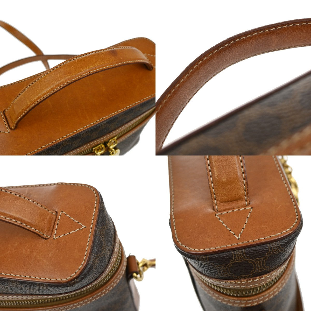 CELINE Logo Macadam Circle 2Way Shoulder Hand Bag PVC Leather Brown GHW 69YH773