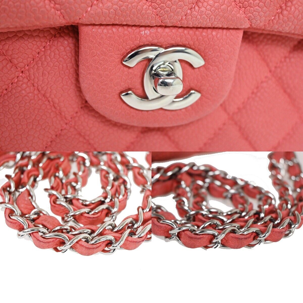 CHANEL CC Matelasse 25 Double Flap Chain Shoulder Bag Caviar Leather PK 227RH636