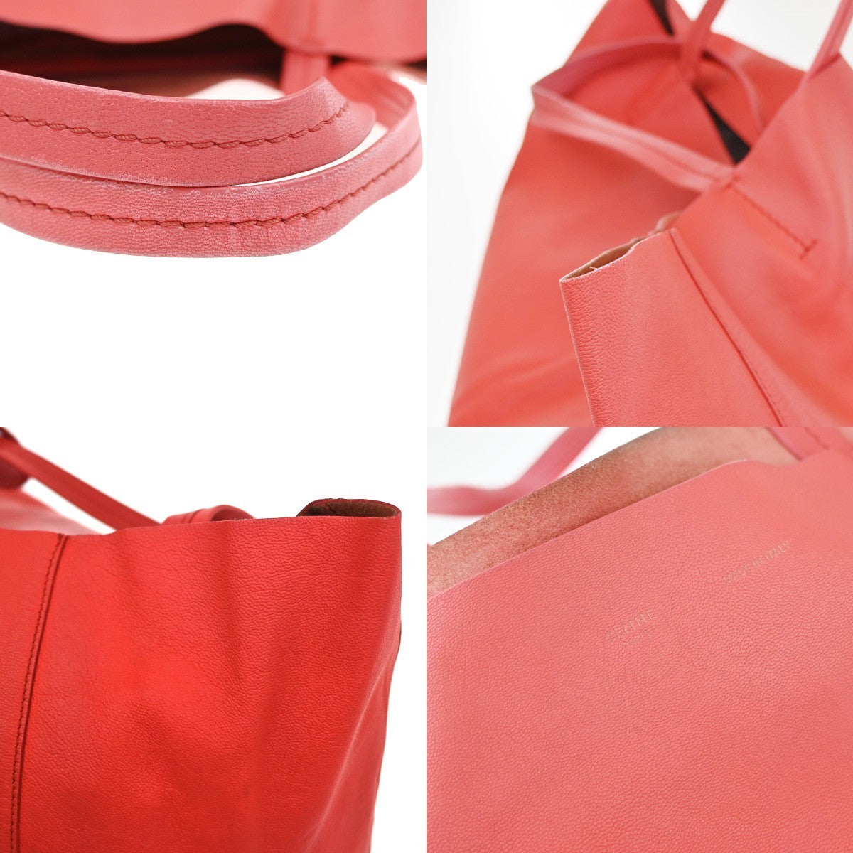 CELINE Logo Horizontal Cabas Shoulder Tote Bag Leather Red GHW Italy 86YJ106
