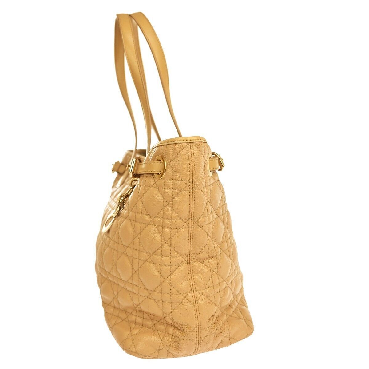 CHRISTIAN DIOR Panarea Cannage Tote Shoulder Bag Coating Canvas Leather 76RH100