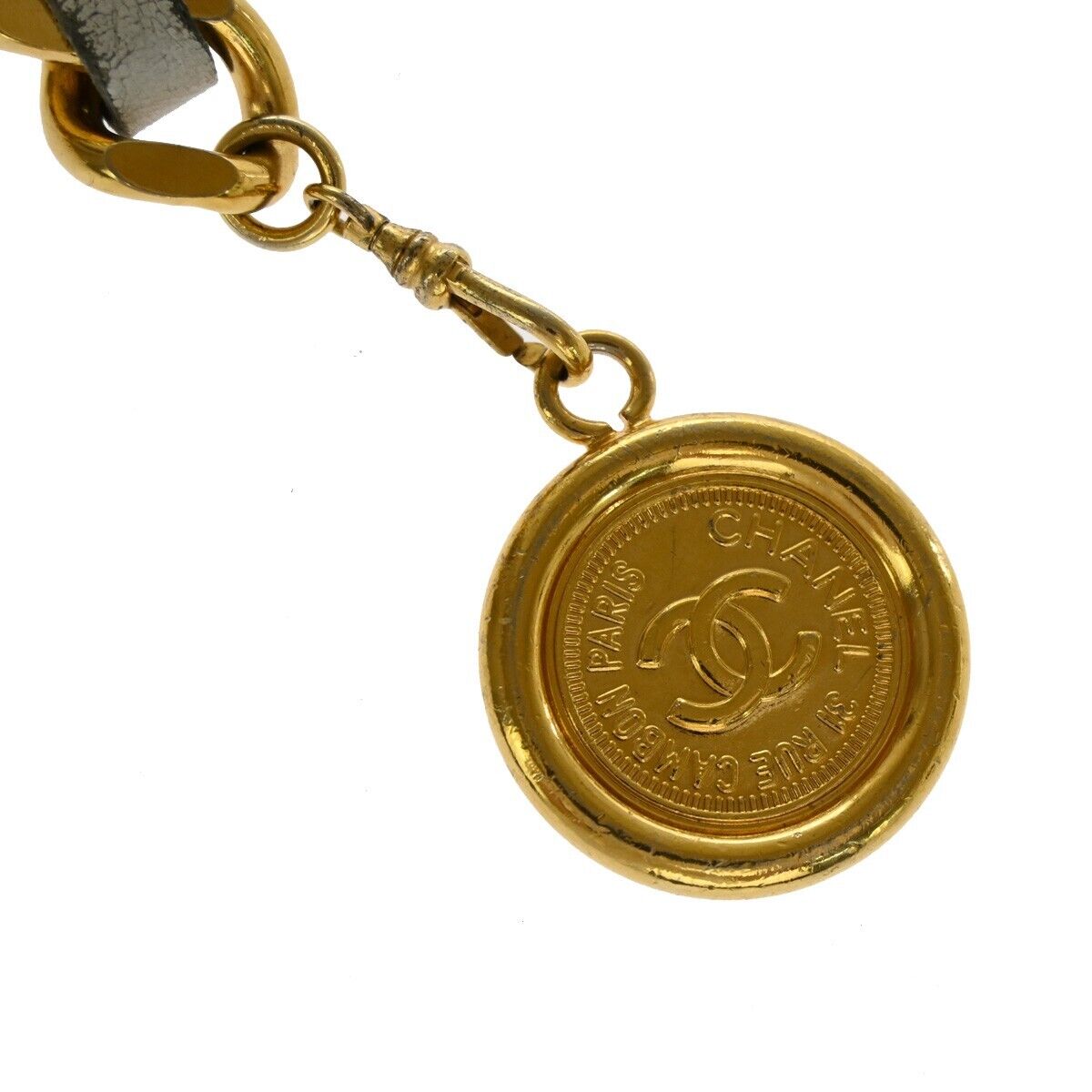 CHANEL CC Coin Medallion Charm Chain Belt Leather White GHW Accessory 95RJ347