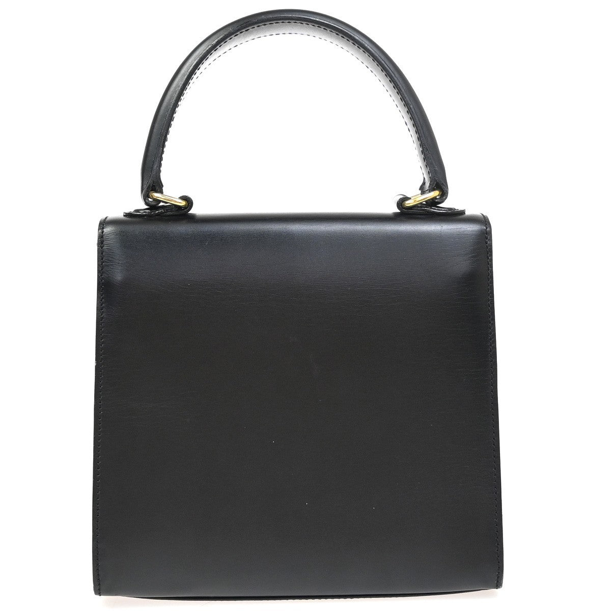 CELINE Logo Top Handle Hand Bag Leather Black GHW Italy 76EG223