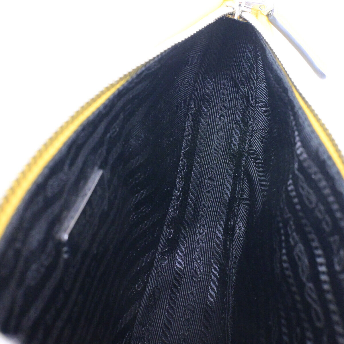 PRADA Logo Triangle Clutch Hand Bag Grace Lux Leather Yellow Sole SHW 43RK741
