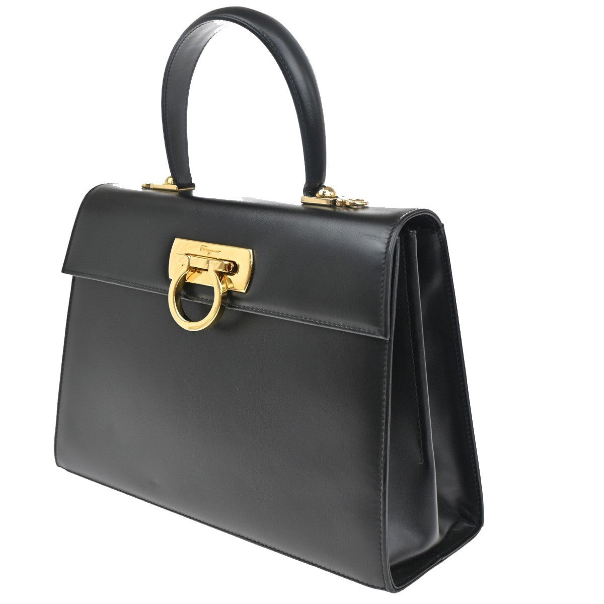 SALVATORE FERRAGAMO Logo Gancini 2WAY Hand Bag Leather Black GHW Italy 77RL504