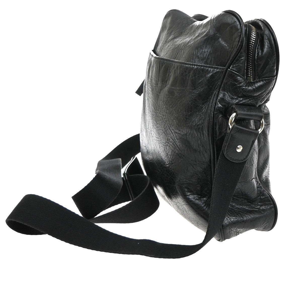 BALENCIAGA Logo Shoulder Hand Messenger Bag Leather Canvas Black 15CB003