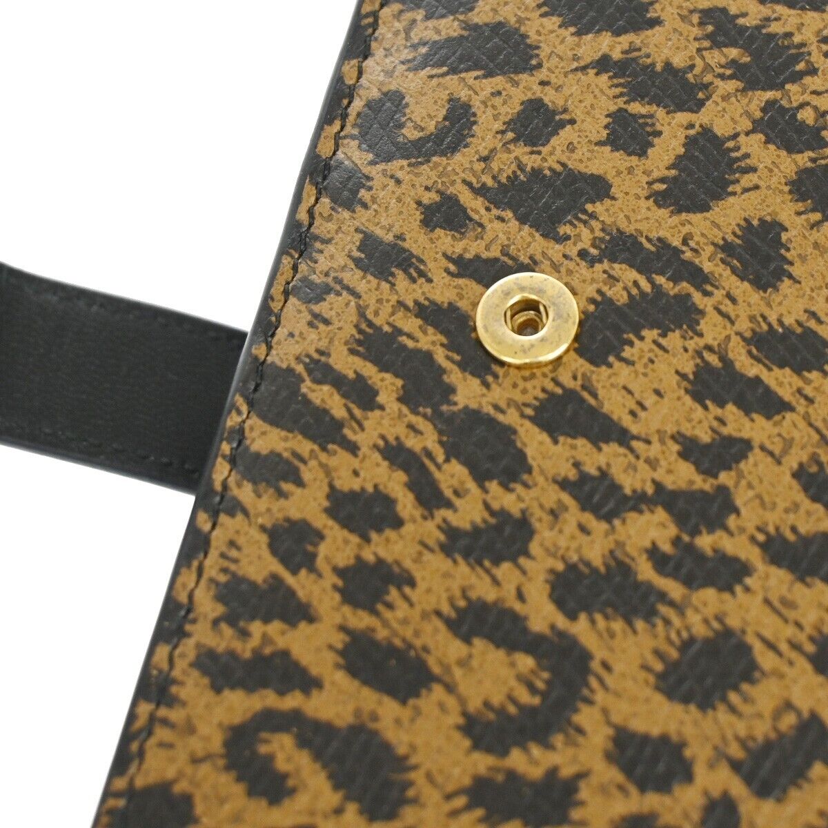 CELINE Logo Leopard Bifold Wallet Purse Leather Brown Black 34RH487