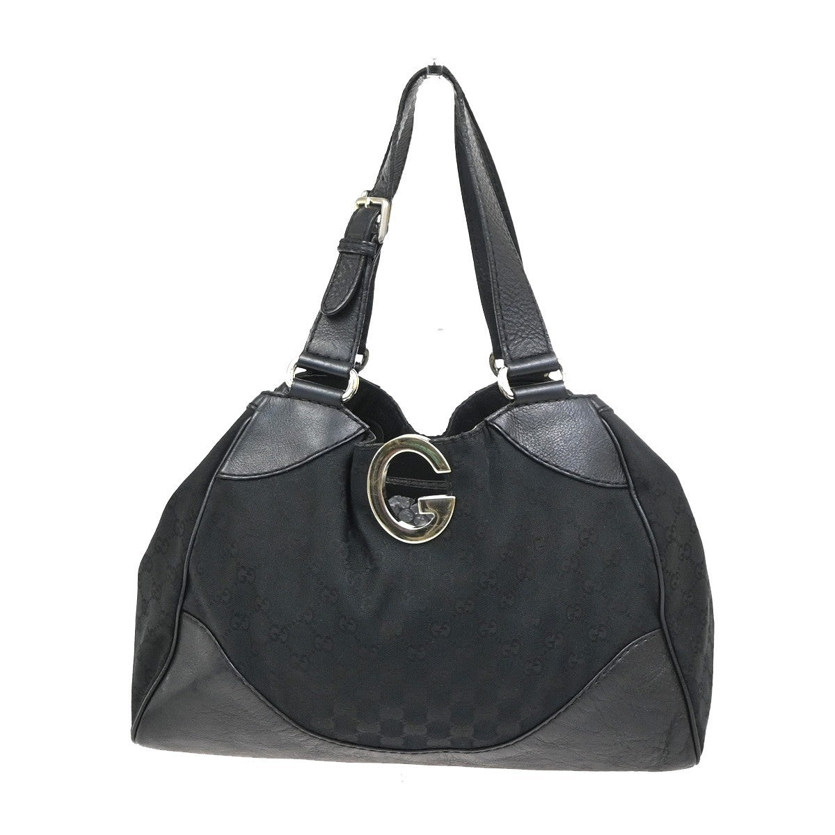 GUCCI Logo GG Pattern Shoulder Tote Bag Canvas Leather Black GHW Italy 34YH906