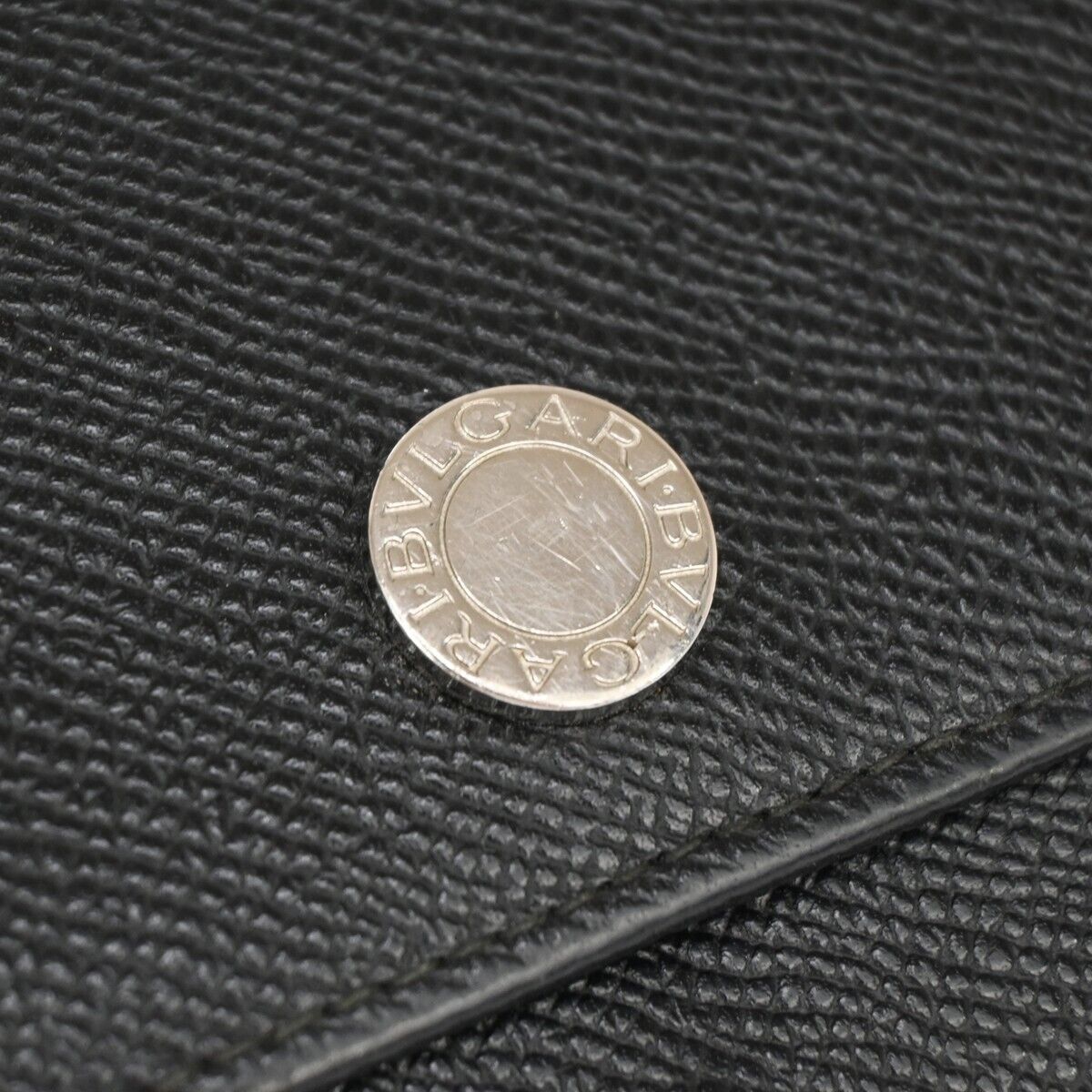 BVLGARI BVLGARI Logo Long Bifold Wallet Purse Leather Black Silver Italy 07ED474