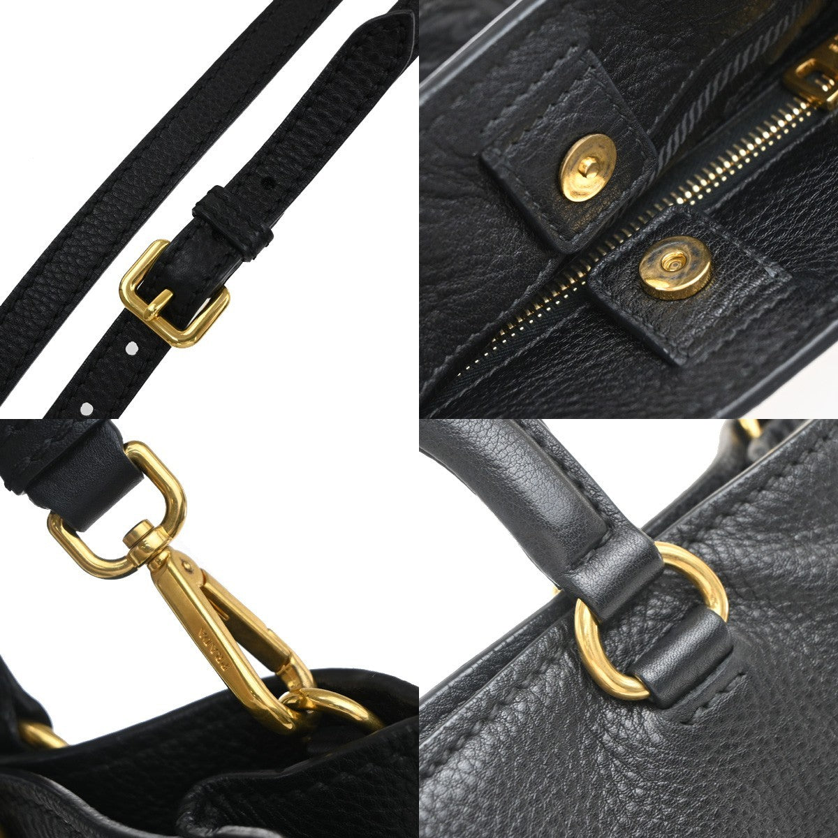 PRADA Logo 2Way Shoulder Hand Bag Vit Daino Leather Black GHW 25RF857