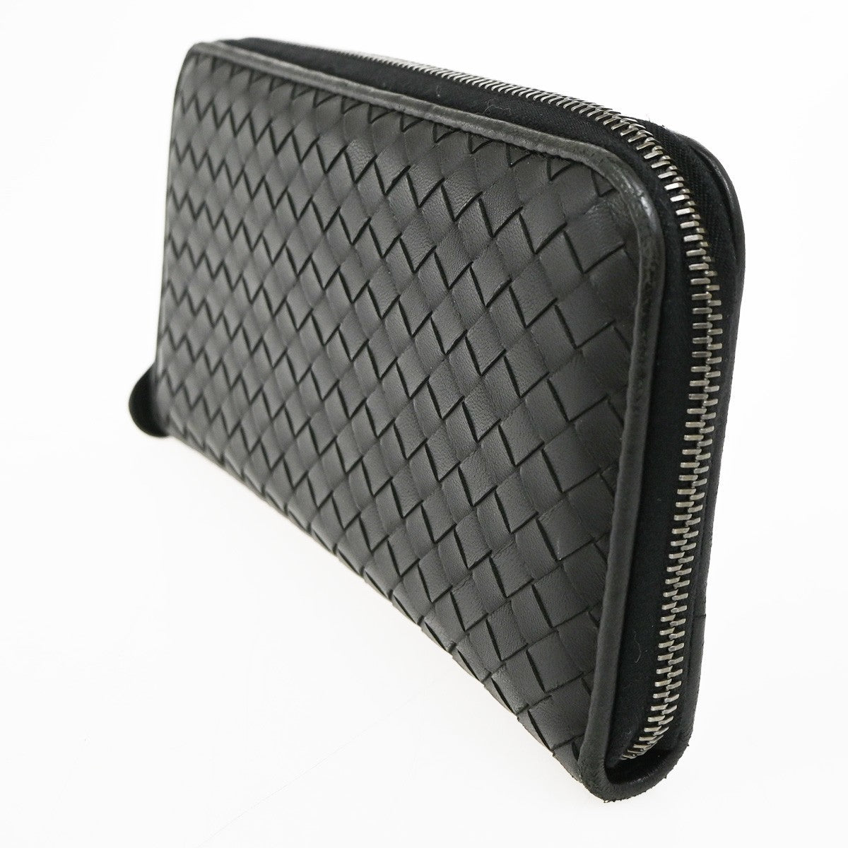 BOTTEGA VENETA Intrecciato Long Zipper Around Wallet Leather Black 67KB774