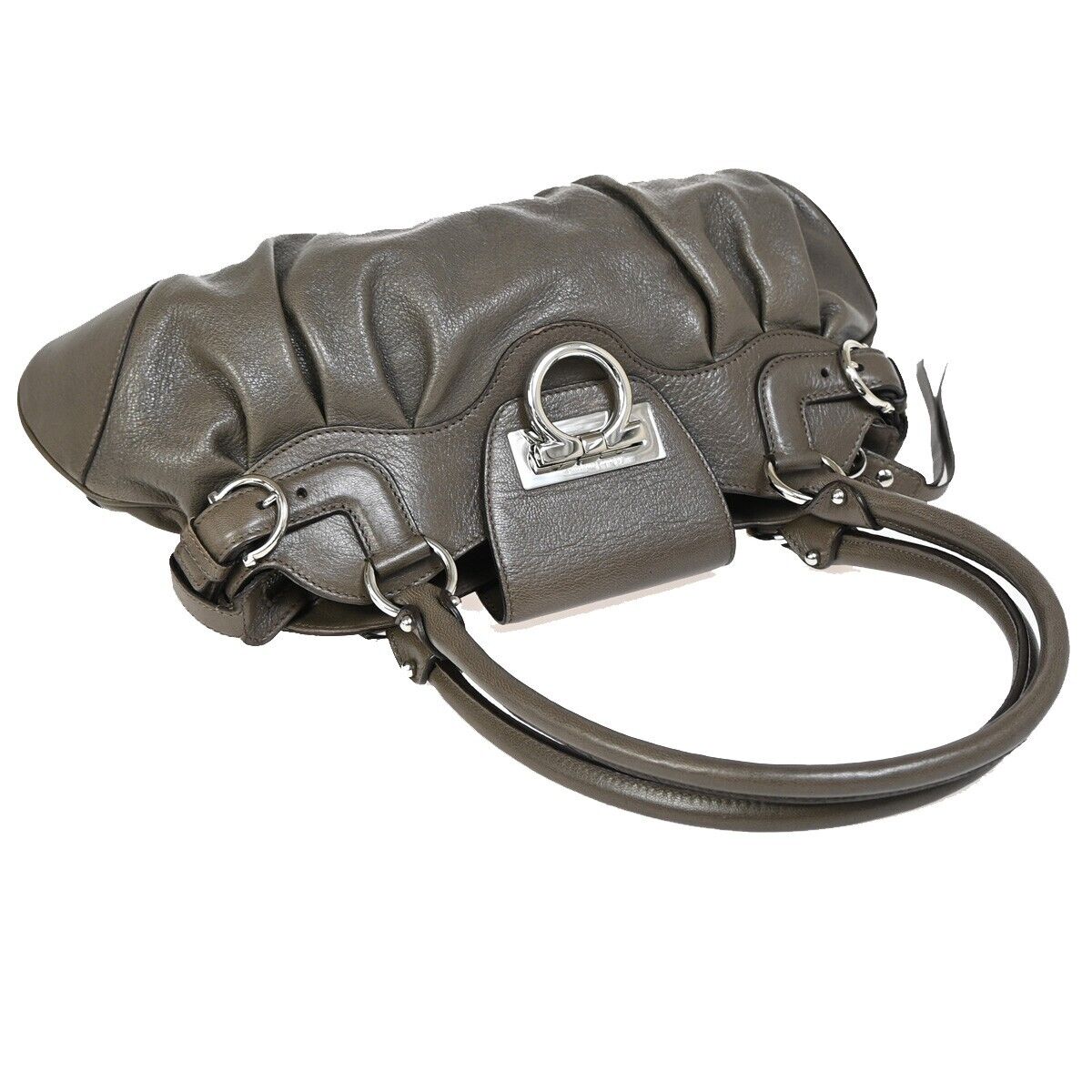 SALVATORE FERRAGAMO Logo Marisa Gancini Shoulder Bag Leather Gray Italy 69FA576