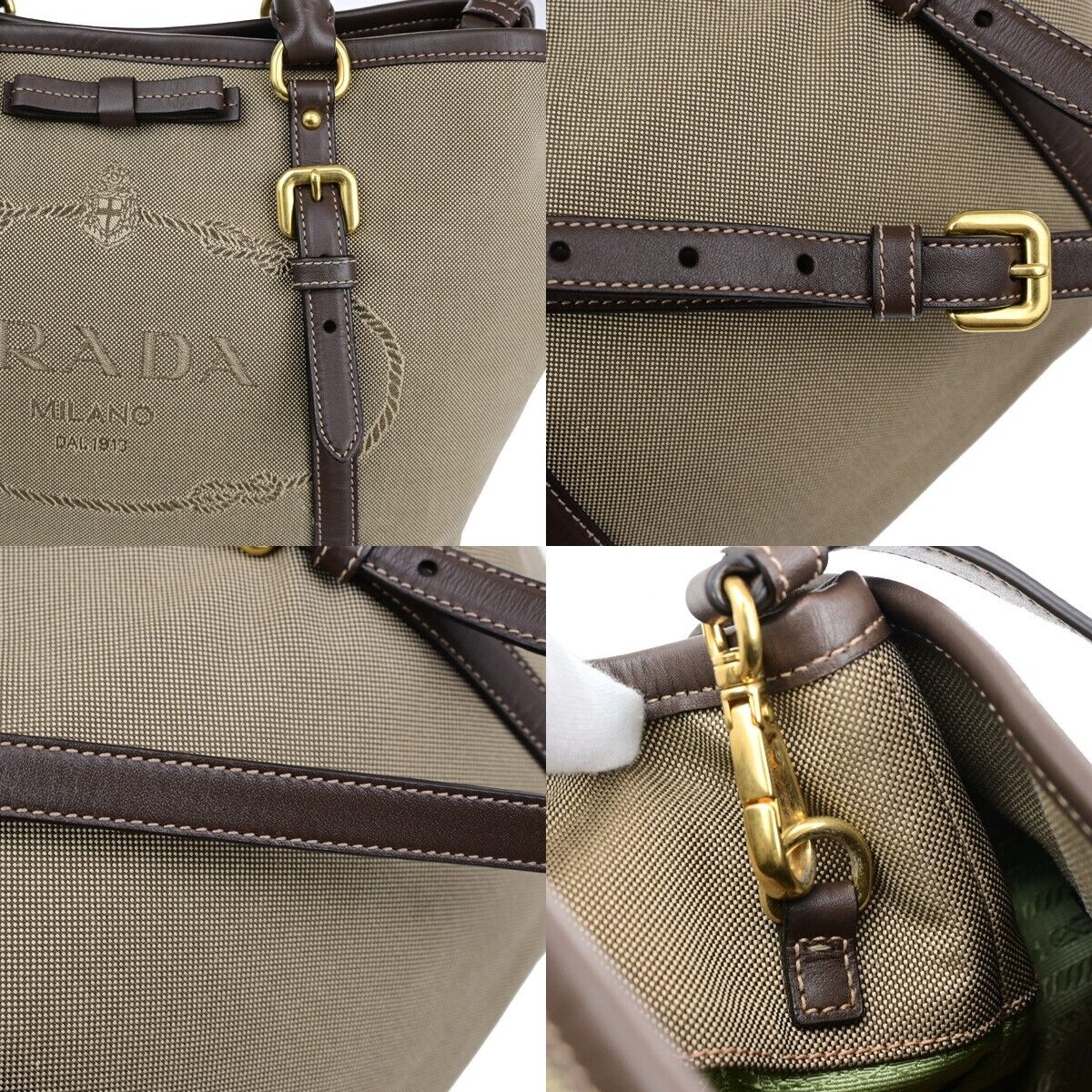 PRADA MILANO Logo Jacquard 2Way Shoulder Hand Bag Canvas Leather KI BN 70EB676