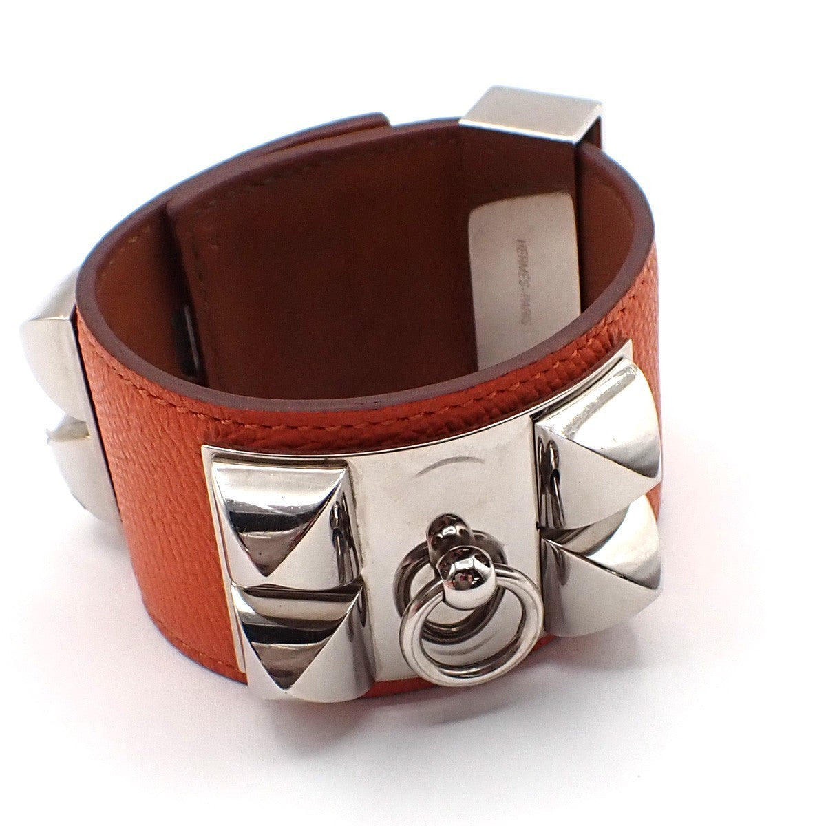 HERMES Collier de Chien Bracelet Size S Square O Epsom Leather Orange 89KP449