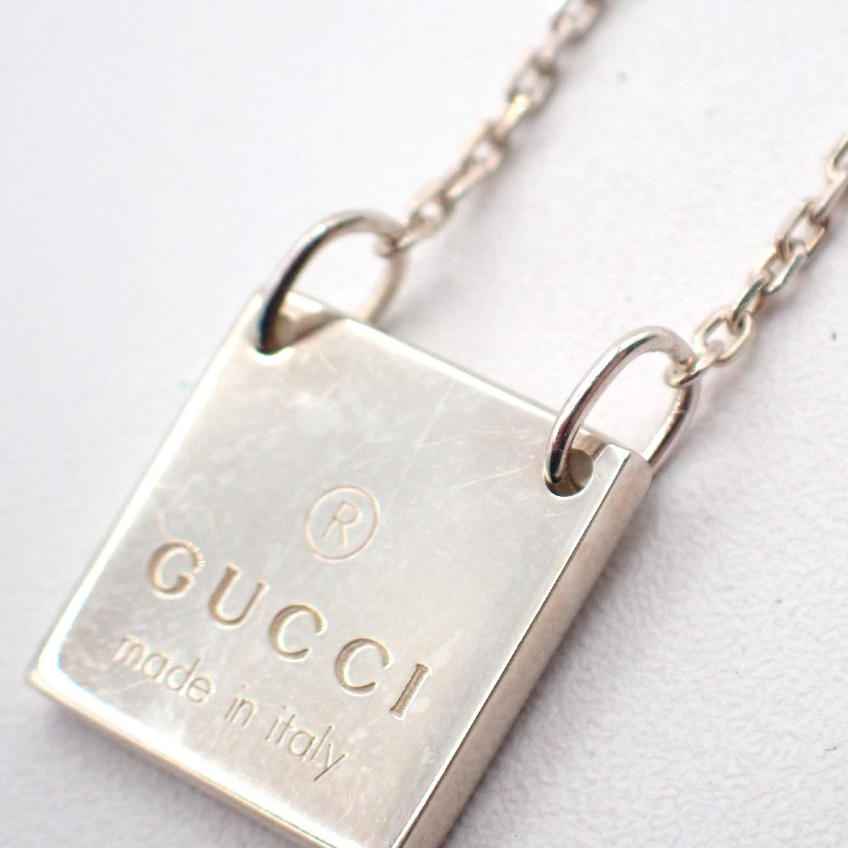 GUCCI Logo Square Plate Chain Bracelet Silver Ag 925 Made In Italy 09KP562