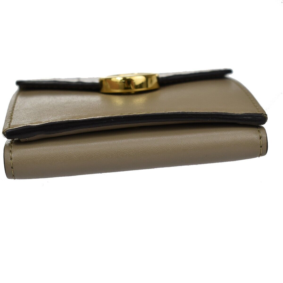 FENDI Logo F IS FENDI Compact Trifold Wallet Exotic Leather Brown Gold 64GA654