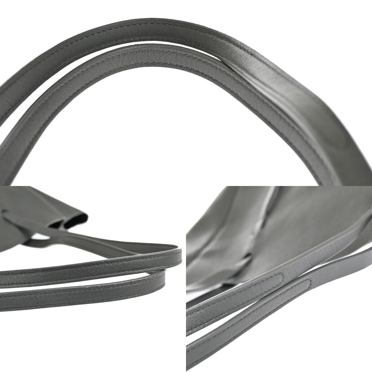 BALENCIAGA Logo Tote Bag Shoulder Bag Leather Gray White Italy 34SH327