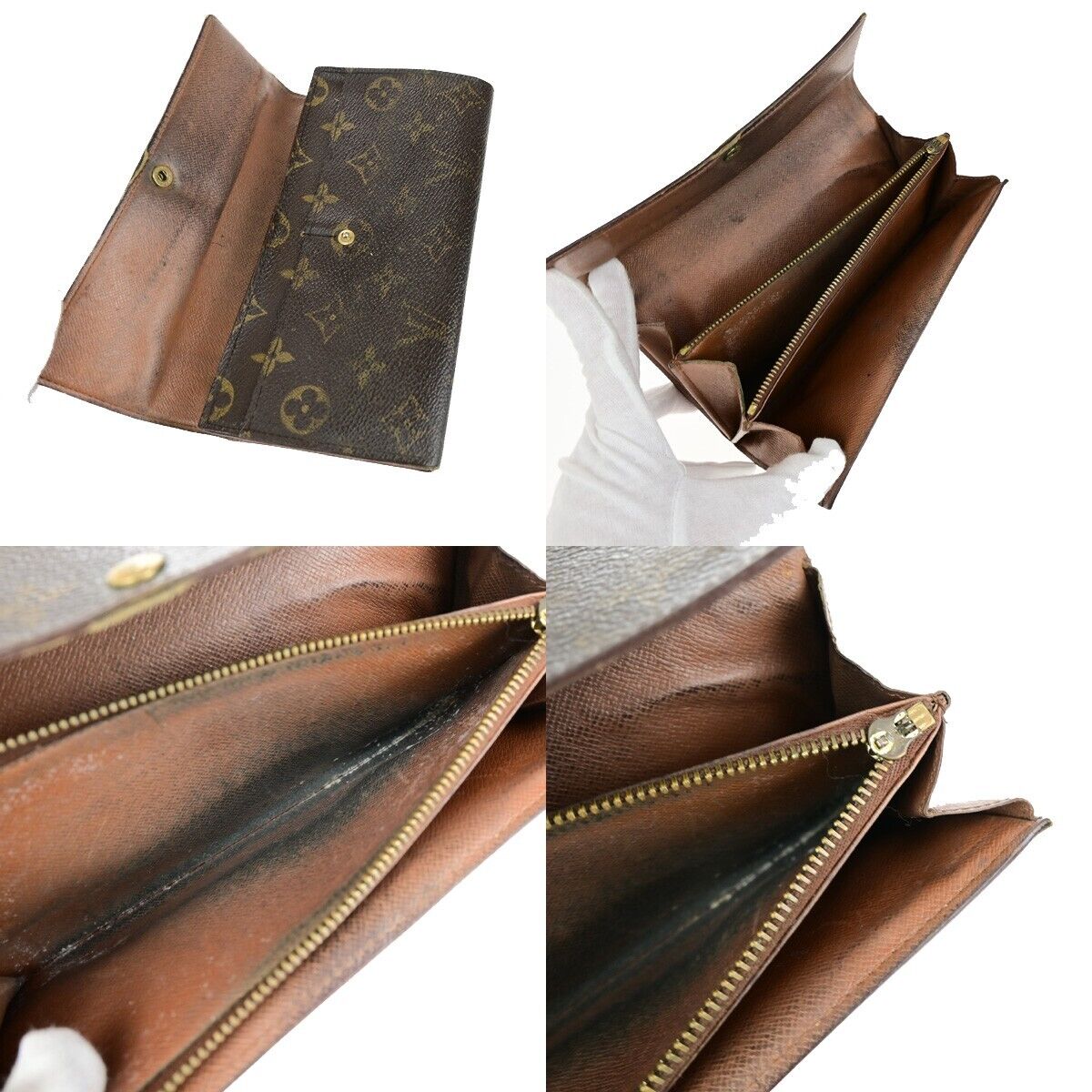 LOUIS VUITTON 3 Set Trifold Bifold Wallet Purse Monogram Leather Brown 44YG711