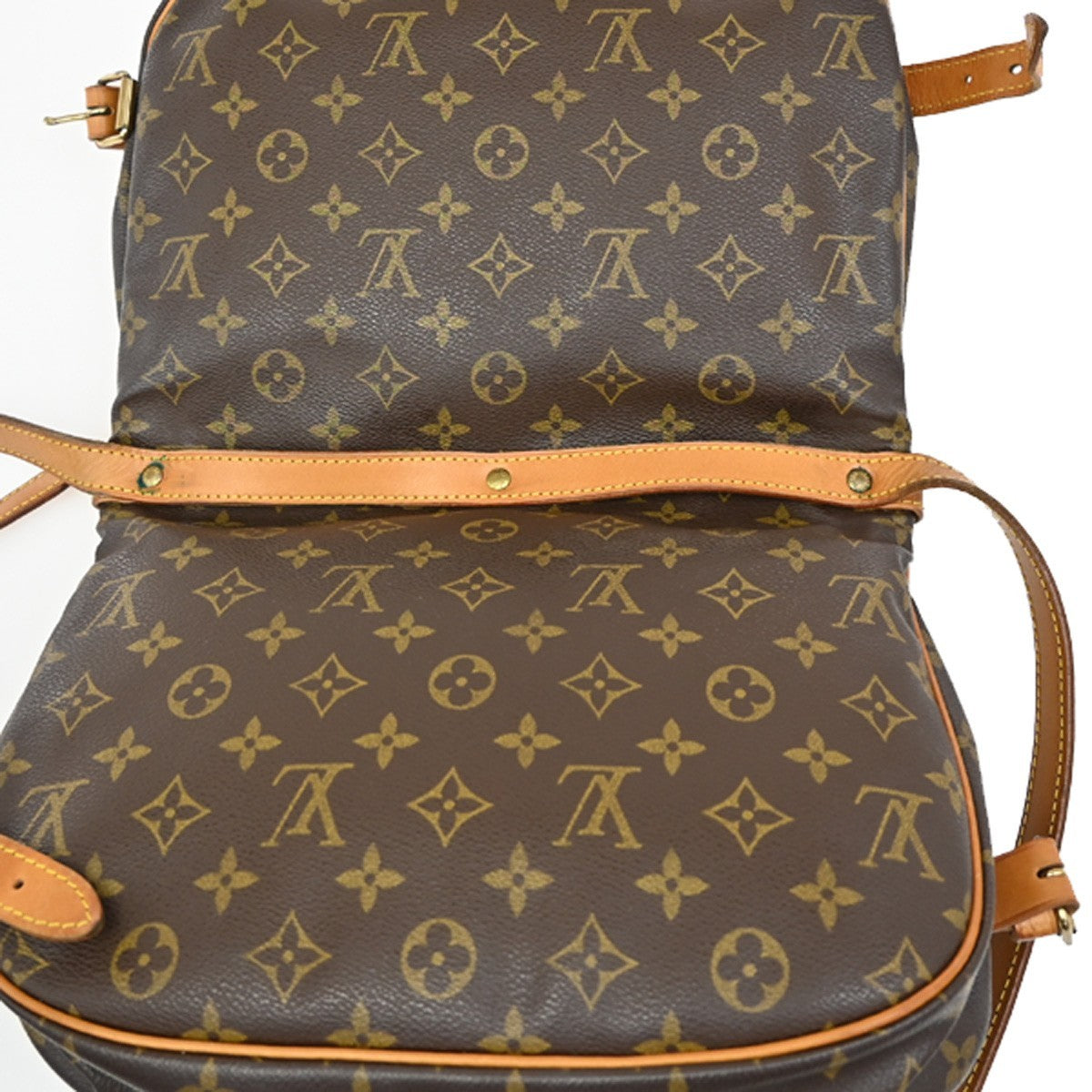 LOUIS VUITTON Logo Saumur 30 Shoulder Bag Monogram Leather Brown 73TA035