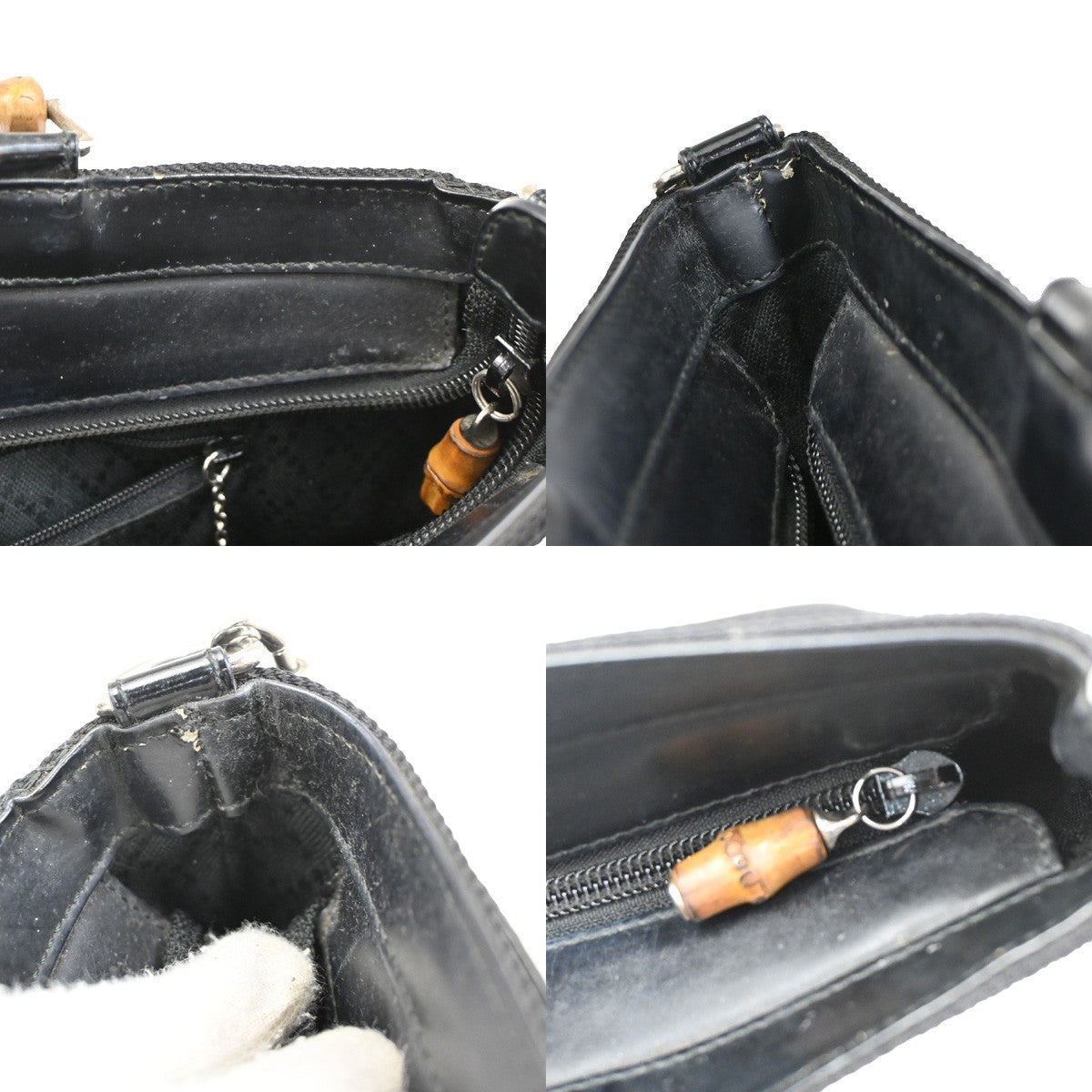 GUCCI Logo Bamboo 2Way Shoulder Hand Bag Canvas Leather Black SHW 67DA175