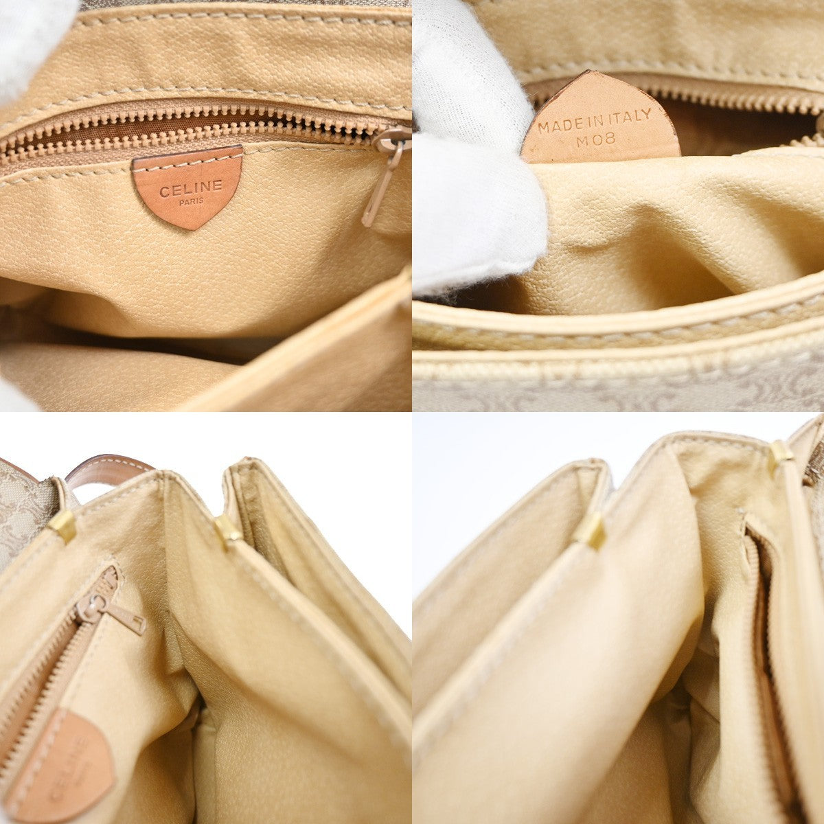 CELINE Logo Macadam Pattern Shoulder Bag PVC Leather Beige GHW Italy 67CA718
