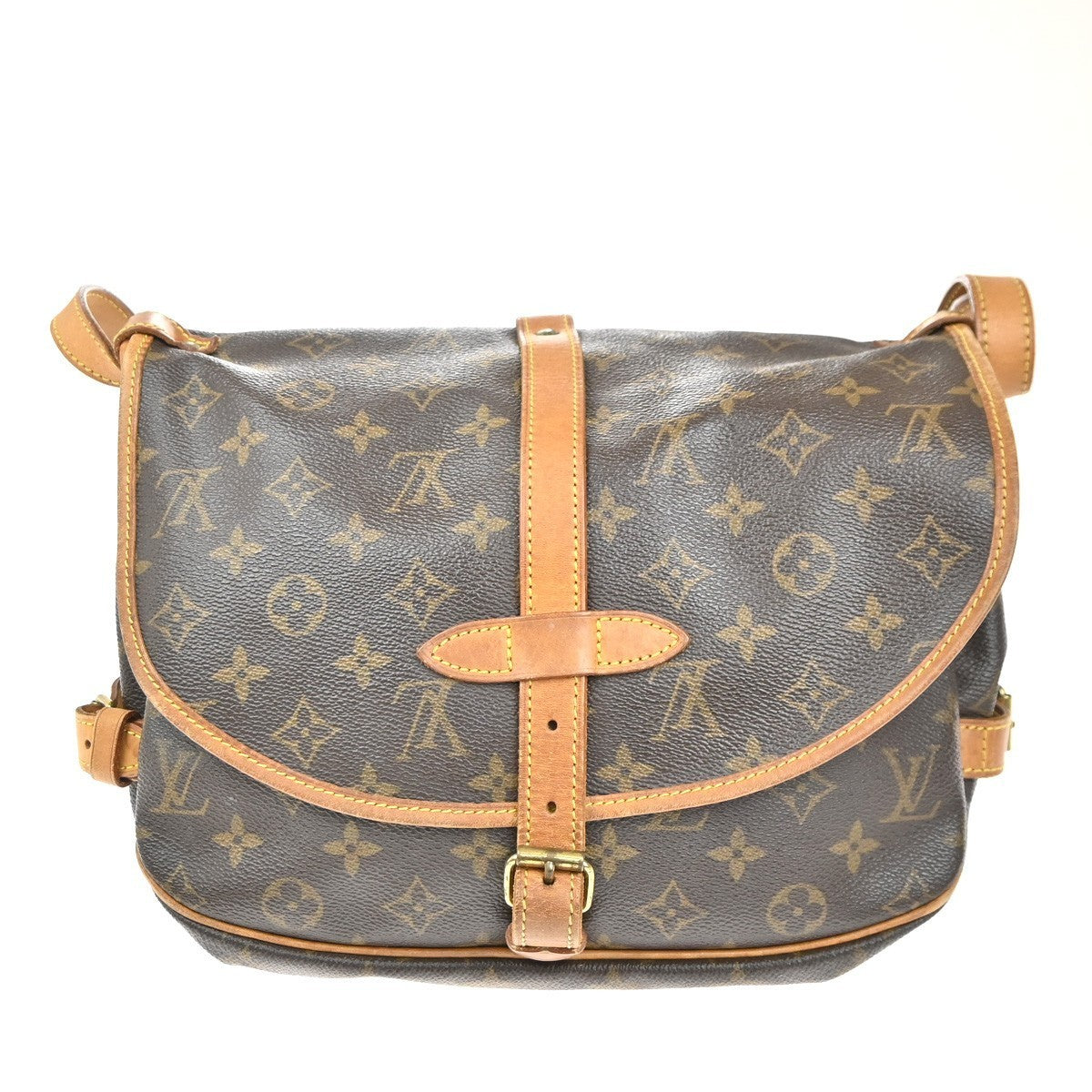 LOUIS VUITTON Logo Saumur 30 Shoulder Bag Monogram Leather Brown M42256 73KP436