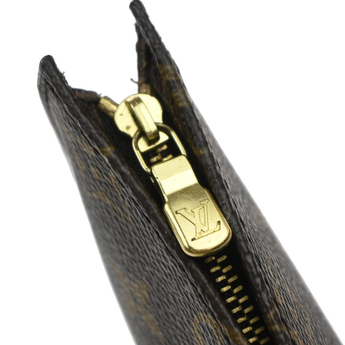LOUIS VUITTON LV Logo Bucket GM Pouch Bag Monogram Leather Brown Gold 66KP601