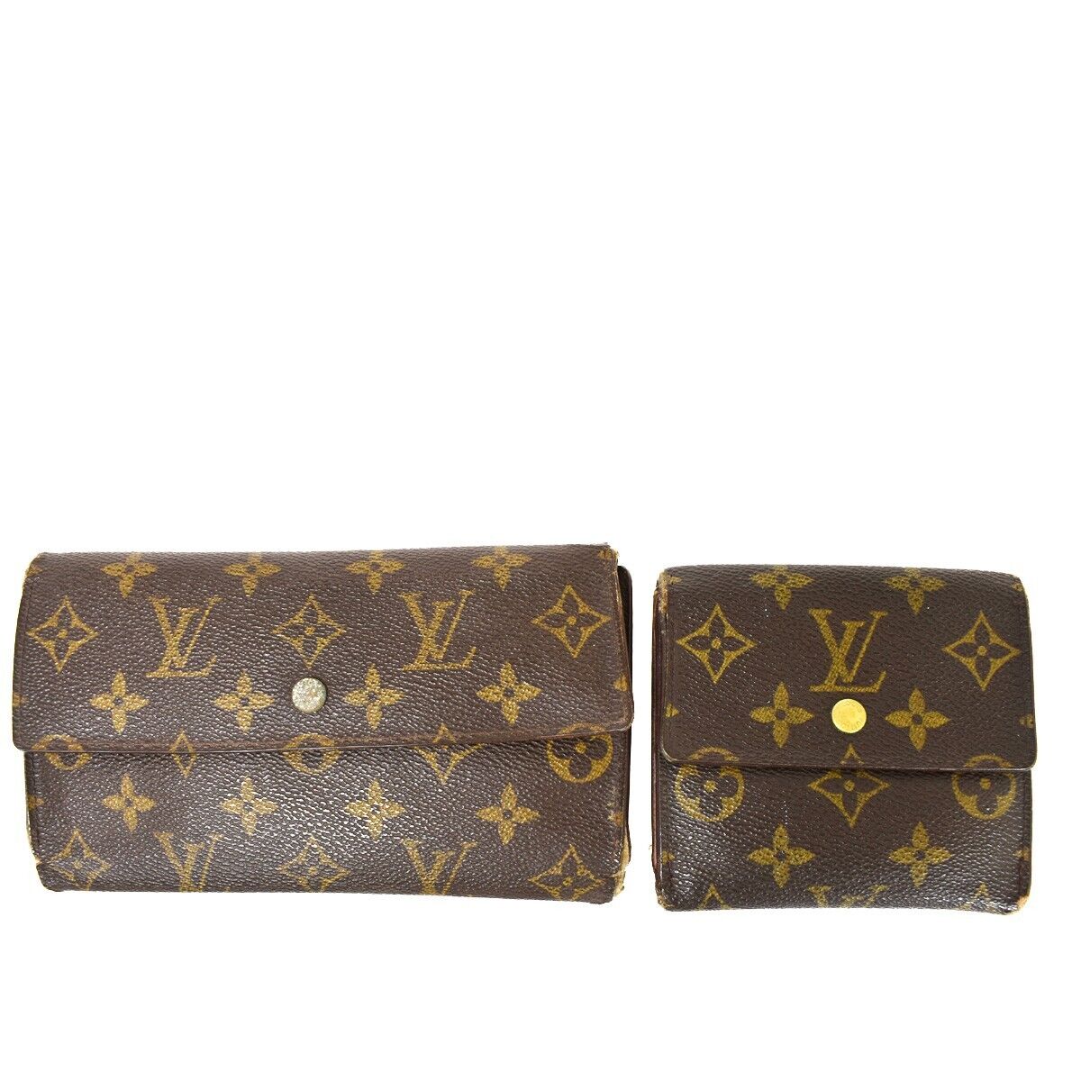 LOUIS VUITTON 2 Set Bifold Trifold Wallet Purse Monogram Leather Brown 01YA947
