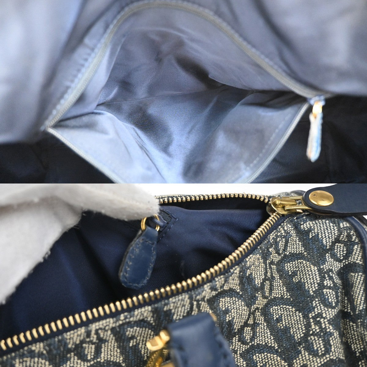 CHRISTIAN DIOR Logo Trotter Boston Hand Bag Canvas Leather Blue Italy 11CA874
