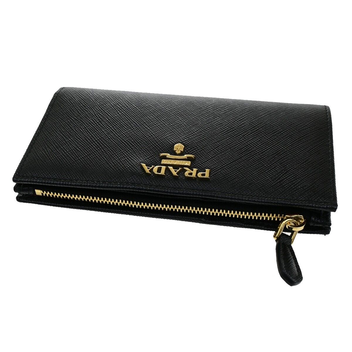 PRADA MILANO Bifold Long Wallet Saffiano Multicolor Leather Black Gold 35RK903