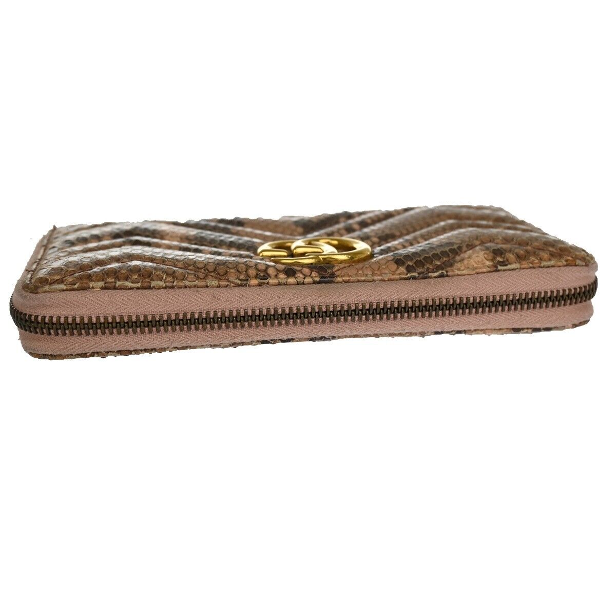 GUCCI GG Marmont Long Zipper Wallet Purse Exotic Leather Pink GHW Italy 39YD962