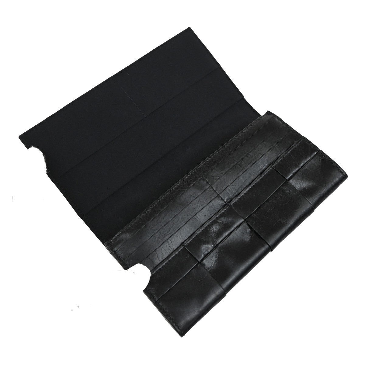 BOTTEGA VENETA Cassette Intrecciato Bifold Long Wallet Leather Black 83RF856