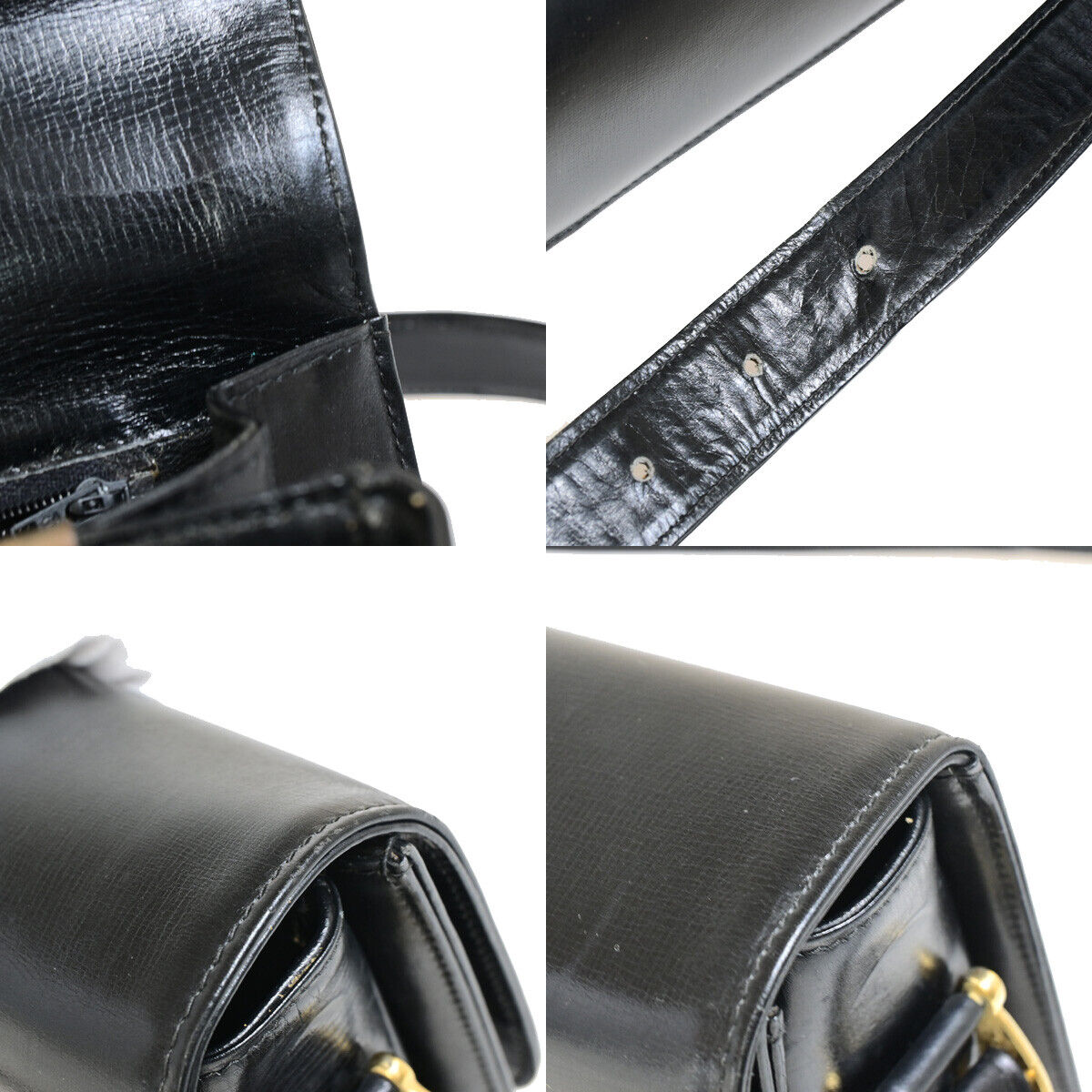 CELINE Logo Horse Carriage Shoulder Bag Leather Black GHW Italy 63YG344