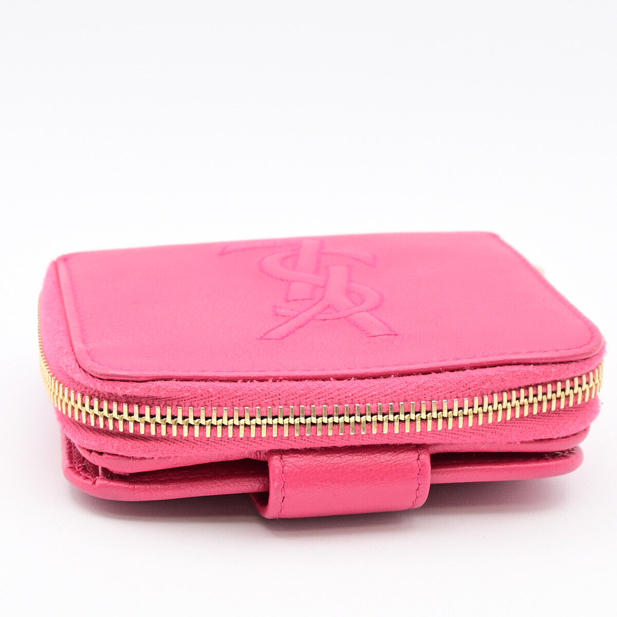 YVES SAINT LAURENT YSL Logo Bifold Wallet Purse Leather Pink GHW 04YE803