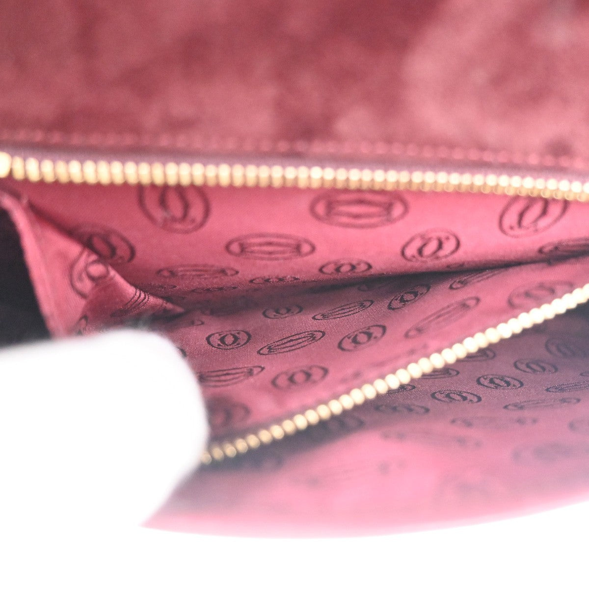 CARTIER 2C Logo Shoulder Bag Leather Suede Red Burgundy GHW France 80RL955